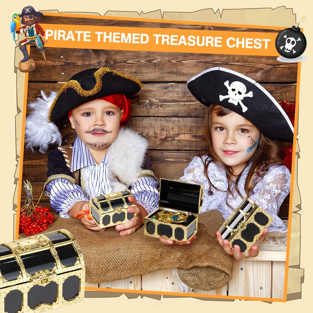 12 Pezzi Piccolo Scrigno Del Tesoro Forziere Pirati,12 Gemme per I Bambini e 12 Moneta Oro Plastica Scrigno Tesoro per Caccia Al Tesoro per Pirati Feste Compleanno