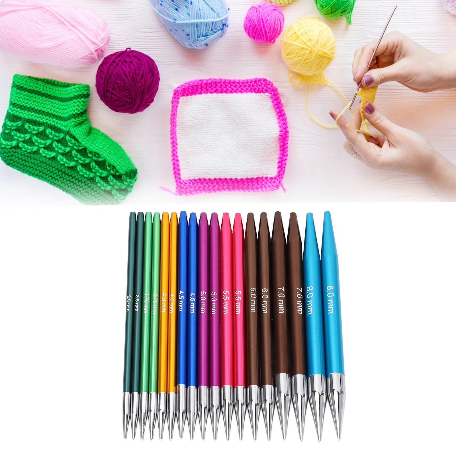 Tomotato Juego de Agujas de Tejer Circulares Intercambiables, Set Herramientas Tejer con Estuche Almacenamiento 3.5-8.0mm para Proyectos Tejido y Costura
