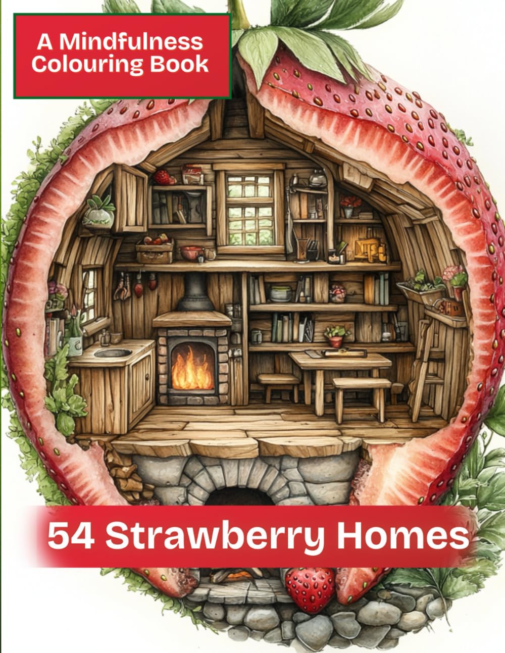 A Mindfulness Colouring Book: 54 Strawberry Homes (Cosy Homes For Mindfulness Colouring Books)