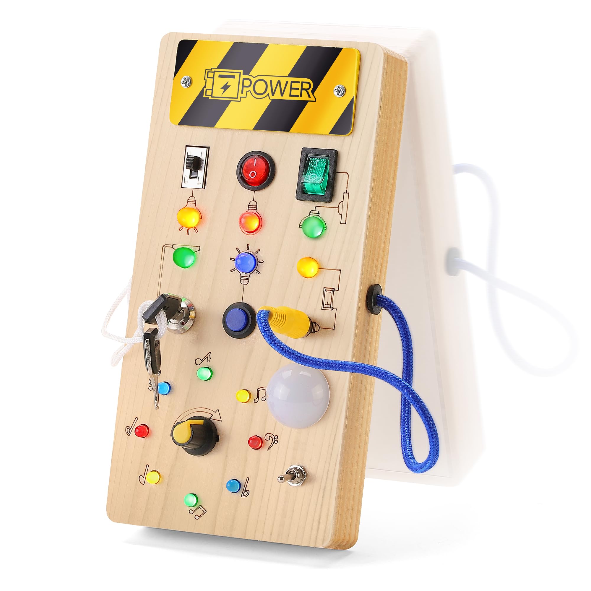 Montessori Busy Board for Toddlers - Wooden LED Light Switch Montessori Toys for 1 2 3 4 Year Old, Kids Button Learning Travel Toy Gift, Light Switch Outdoor Sensory Toys for Toddlers 1-3