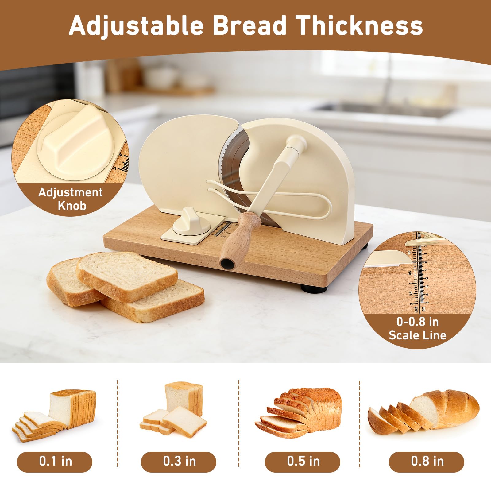 Affettatrice per il pane manuale con manovella per uso domestico tagliapane con lama in acciaio inossidabile, design a foglia seghettata per pane fatto in casa, tagliapane per hamburger