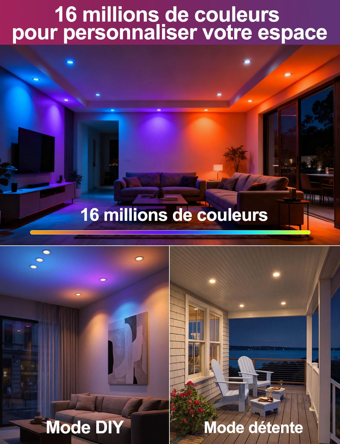 iLC Spots LED Encastrable 8W 60W Découpe Ф68-85mm IP44 Rond CCT RGB APP Lot de 8