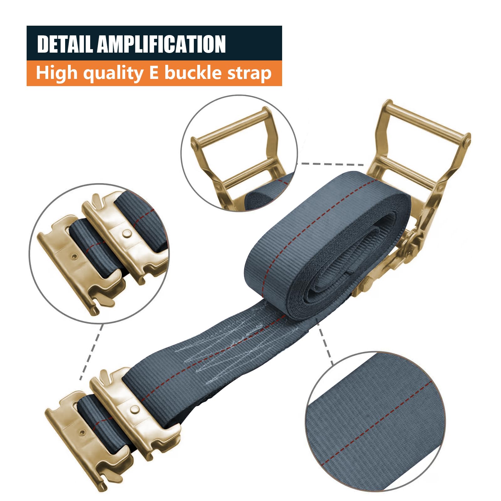 Confezione da 8 cinghie per E-Track a cricchetto Etrack, cinghia nera per camion, resistente, 5,1 cm x 4,5 m, carico di rottura 1995,8 kg, carico di lavoro 2200, accessori per E-Track