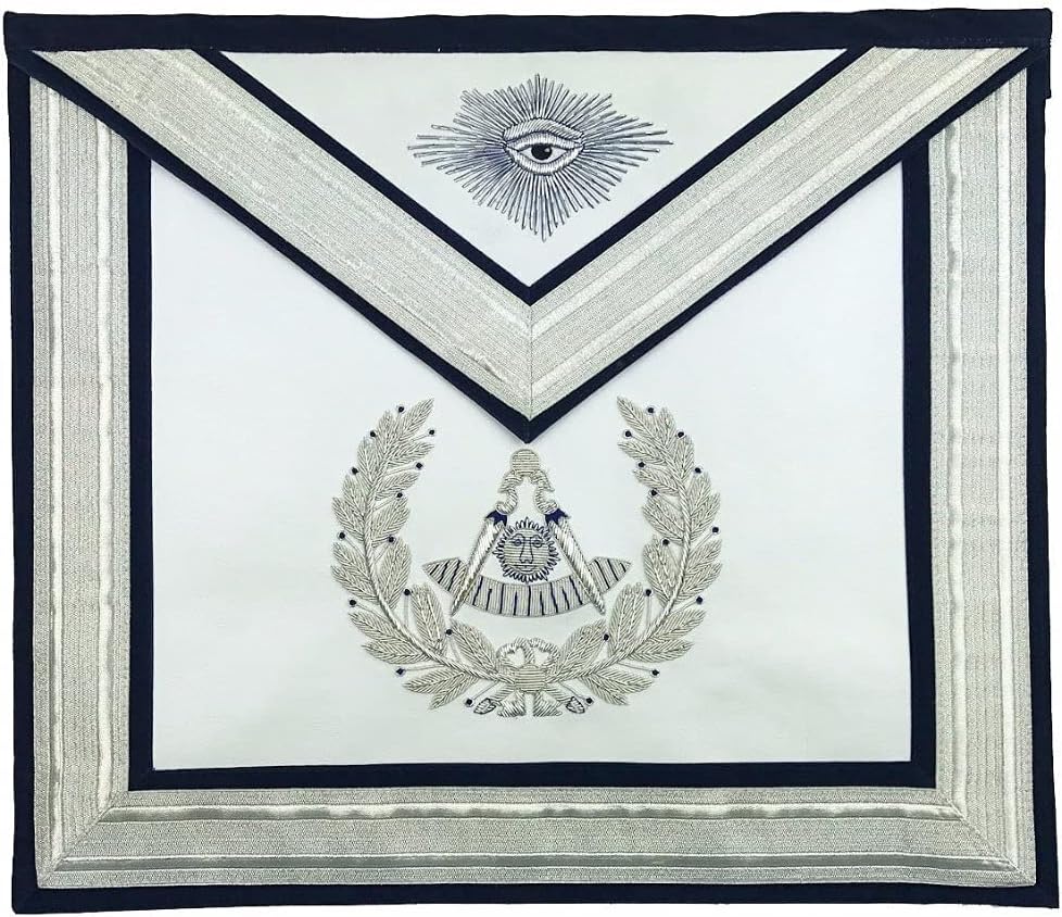 BRICKS MASONS Past Master Blue Lodge Apron - Silver Handmade Embroidery