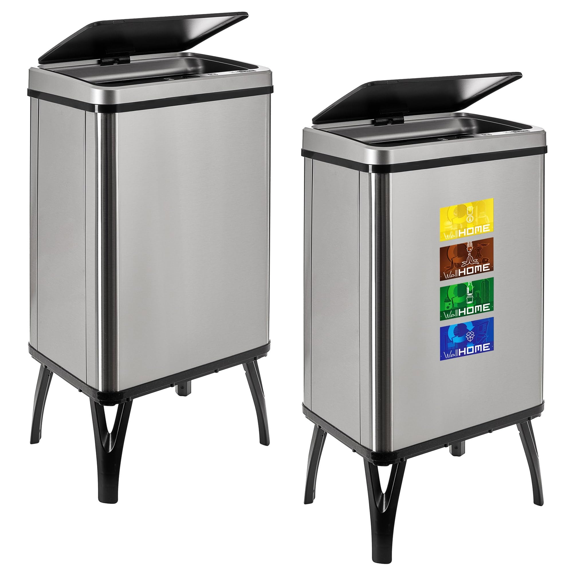 Well Home MOBILIARIO & DECORACIÓN 2 Cubos de Basura Inteligente de 40L c/u, Alto: 71,5 (x35,5x26), Gris con Etiquetas magnéticas