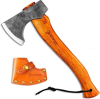 NedFoss Hippo Wooden Axe Columns, 33 cm High Carbon Steel Survival Axe with Sheath, Sharp Bushcraft Hatchet Weight 780 g, ...