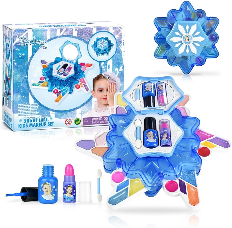 Kids Makeup Kit for Girl 24 Colors Girls Play Makeup Set Washable Safe Funny Snowflake Shaped Kids Make Up Sets Cosmetics Kit Birthday Halloween Toys Gift for 3 4 5 6 7 8 9 10 Years Old