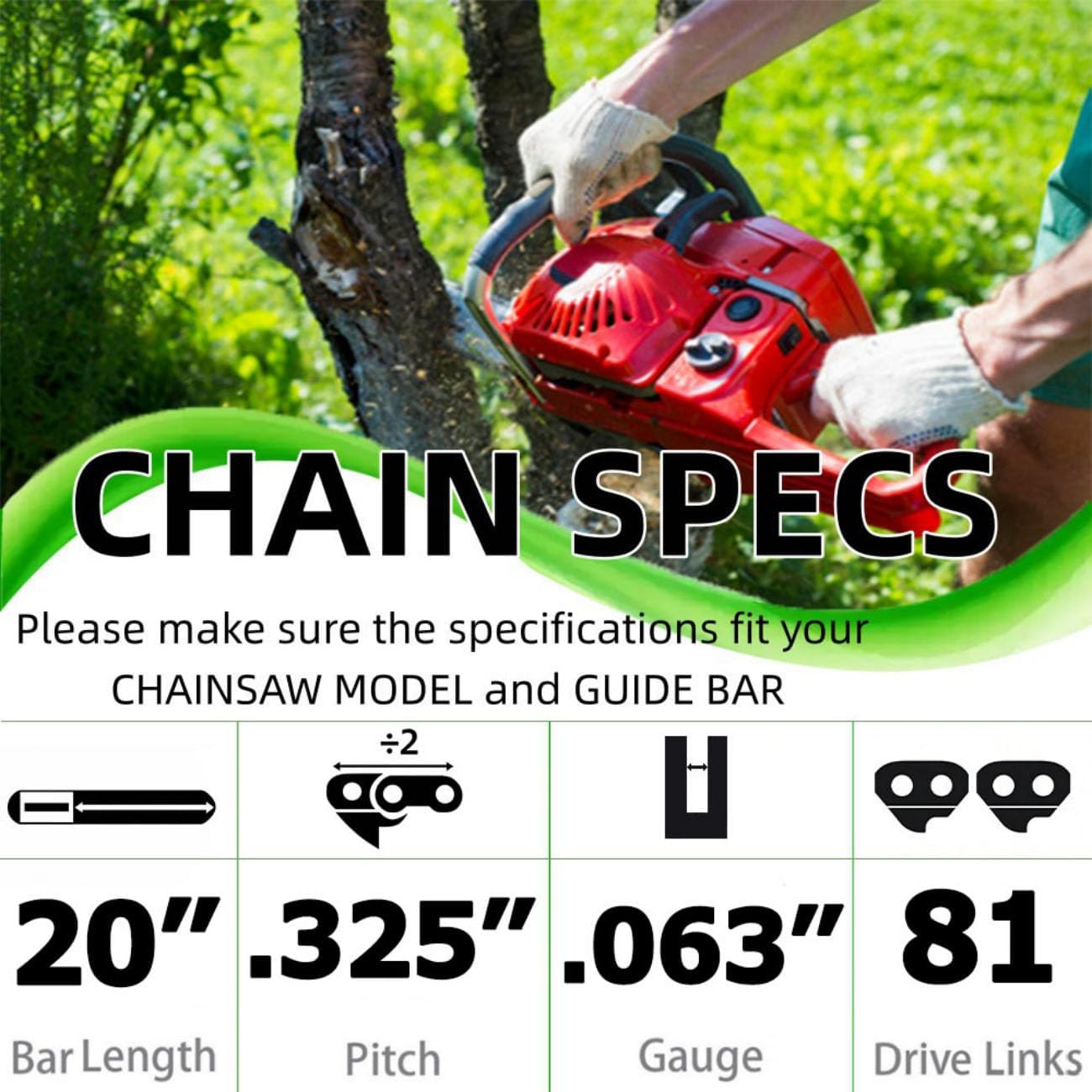 20 Inch Chainsaw Chain .325" Pitch .063" Gauge 81 Drive Links Fits for Stihl MS260 MS270 MS271 MS291,Husqvarna, Oregon, Trilink, and More, V81 (3 chainsaw chains)