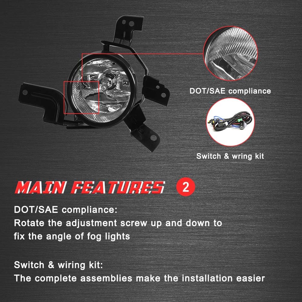 Driving Fog Lights Lamps Replacement for Honda CRV 2007 2008 2009 with H11 12V 55W Halogen Bulbs & Switch and Wiring Kit (Clear Lens)