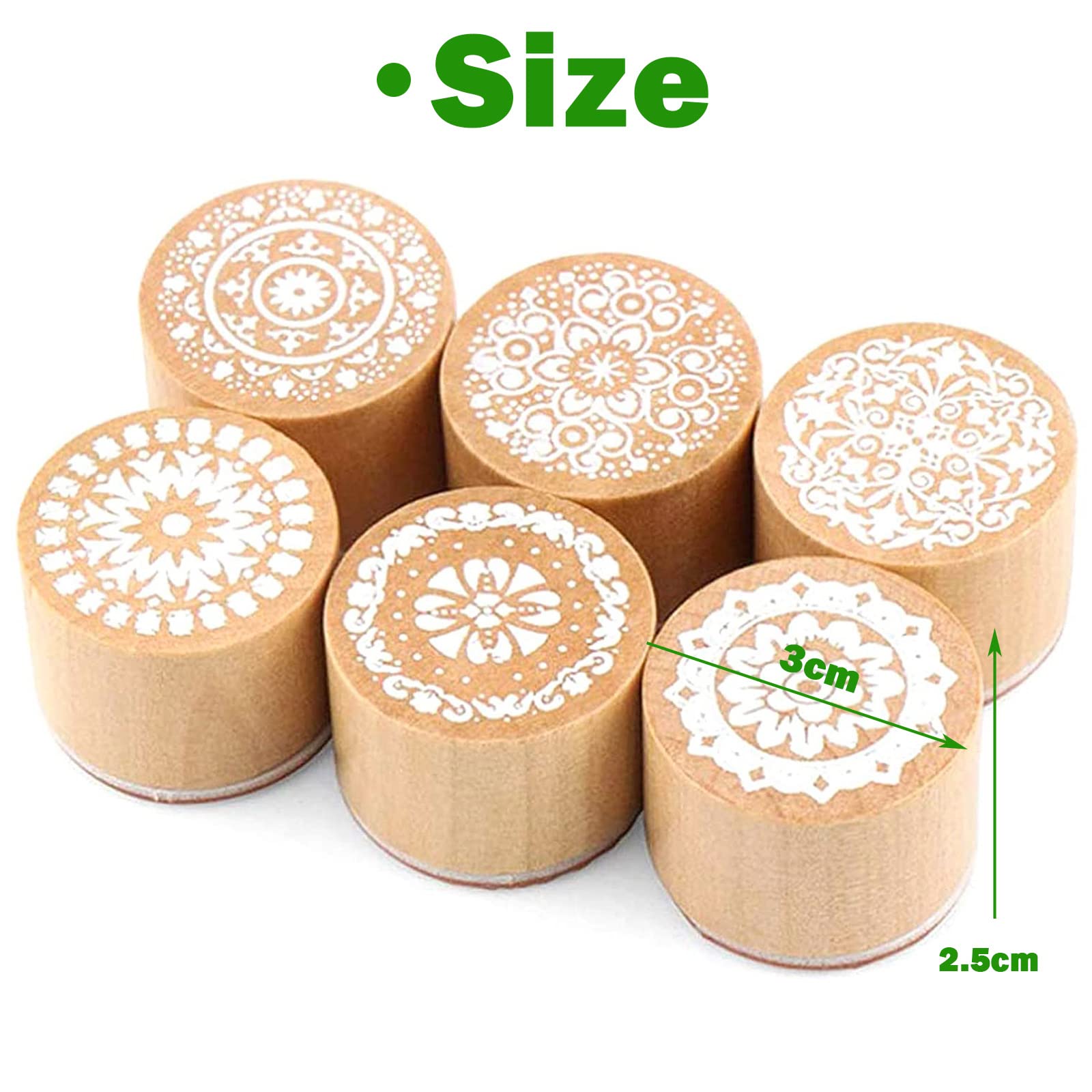 6 pezzi Floreale Timbro in Gomma Rotondo, Legno Tamponi Gomma In Legno, Gomma Stampi Retro, per Timbri DIY Scrapbooking e Carteria Decorazione