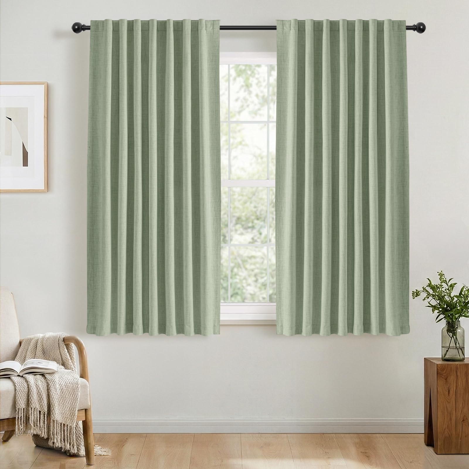 INOVADAY 100% Blackout Curtains for Bedroom 54 Inch Drop 2 Panels Thermal Insulated Curtains for Living Room, Back Tab Rod Pocket Lightsage Curtains with Coating Back Layer,46" W x 54" L