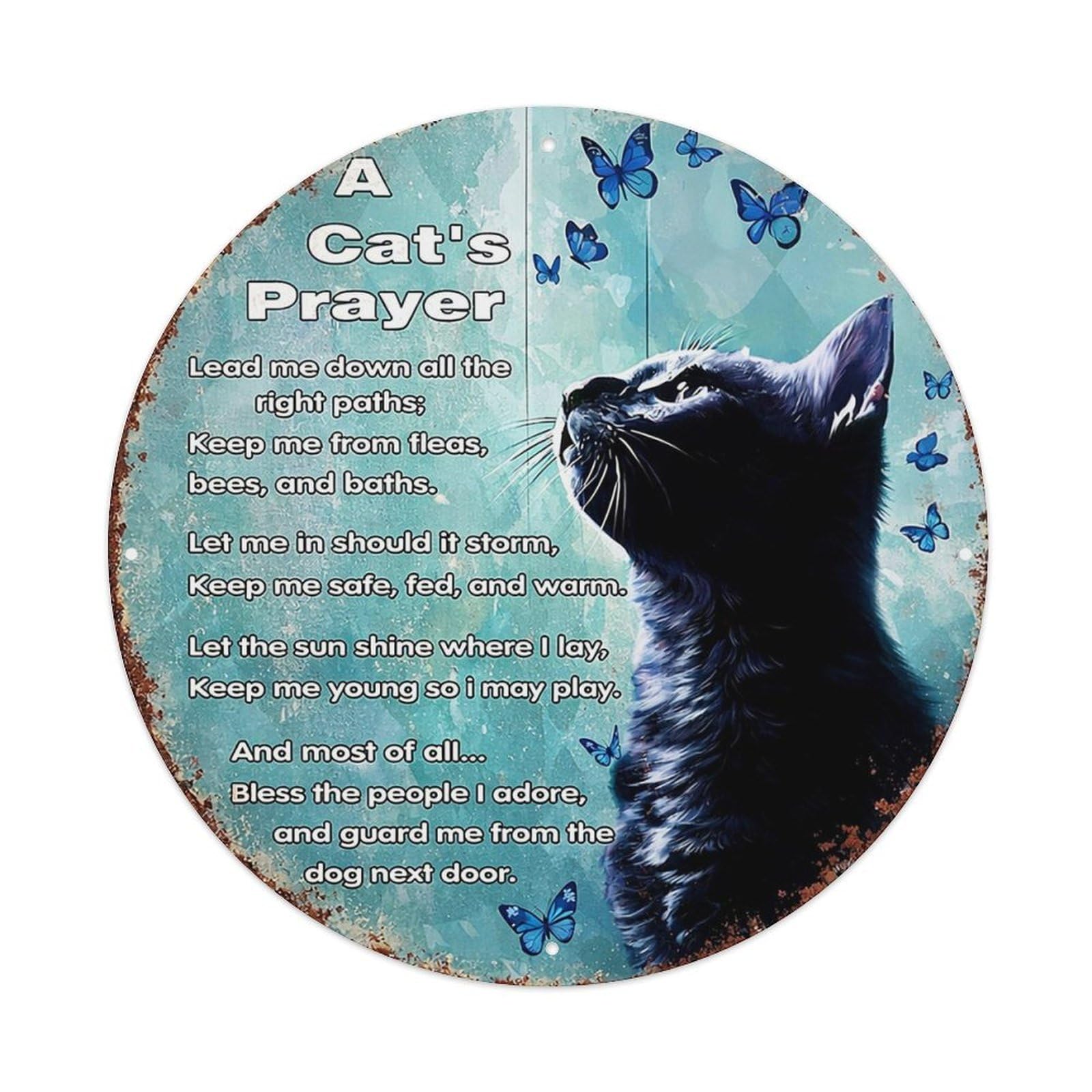 Jdyansheng Vintage Cat Prayer With Butterflies Design Tin Sign Metal Poster Metal Signs For Home Man Cave Bar Cafe Kitchen Laundry Room Wall Decorations 8X8 Inches