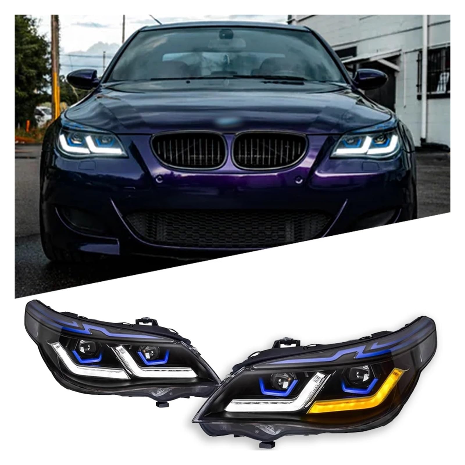 Aggiornamento fari a LED modificati compatibili con i fari della BMW Serie 5 E60 2003-2010, fari con segnale dinamico, accessori Compatible with auto(2008-2010)