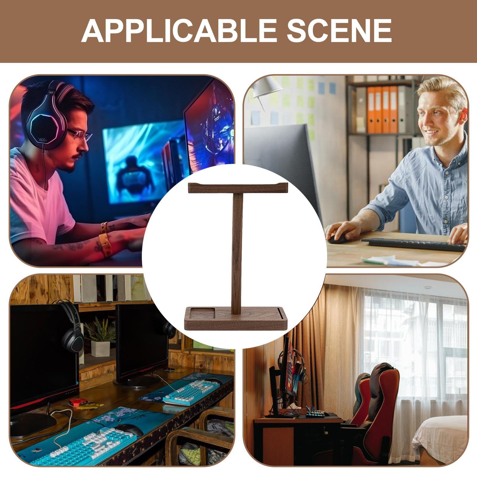 Supporto per cuffie in legno – Supporto da scrivania in noce nero | per cuffie da in legno massiccio | Organizzatore di audio elegante per la configurazione dello studio di ufficio,