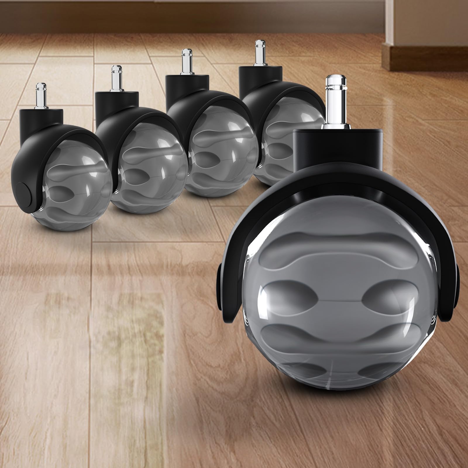 Sytopia 5 Piezas Ruedas Silla Oficina Goma 11MM * 22MM, para silla gaming, oficina, Repuesto Universales, Silenciosas y sin Arañazos, de Poliuretano, para Todo Tipo de Suelos, Gris