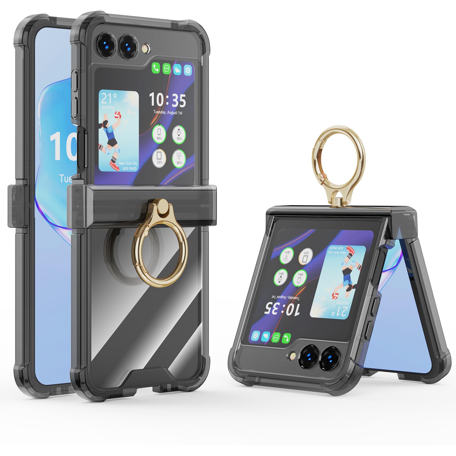 DAKORIE Case for Samsung Galaxy Z Flip 6 Case with Ring Shockproof Kickstand Hinge Protection Phone Cover for Samsung Galaxy Z Flip 6 5G(Crystal Black