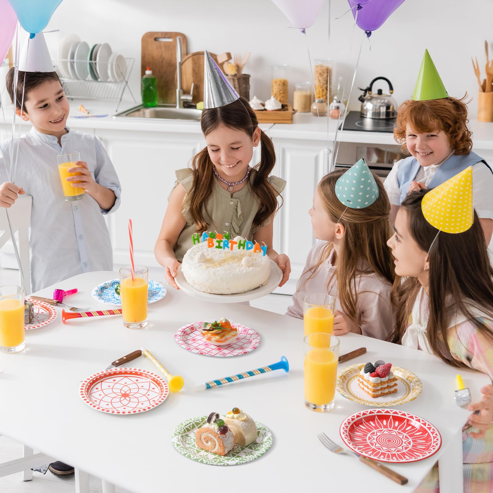 The World Awaits Round Paper Plates - 7 Inch Multicolored Disposable Plates, 18-Pack