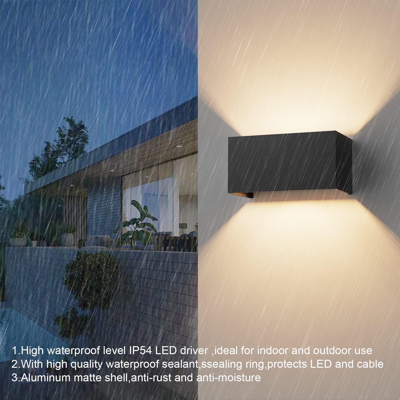 Klighten 2PCS 18W Aplique pared LED Con G9 LED Bombillas Reemplazables, Blanco Cálido 3000K Lampara de pared Interior/Exterior IP54 Ángulo ajustable Lámpara Pared Negro