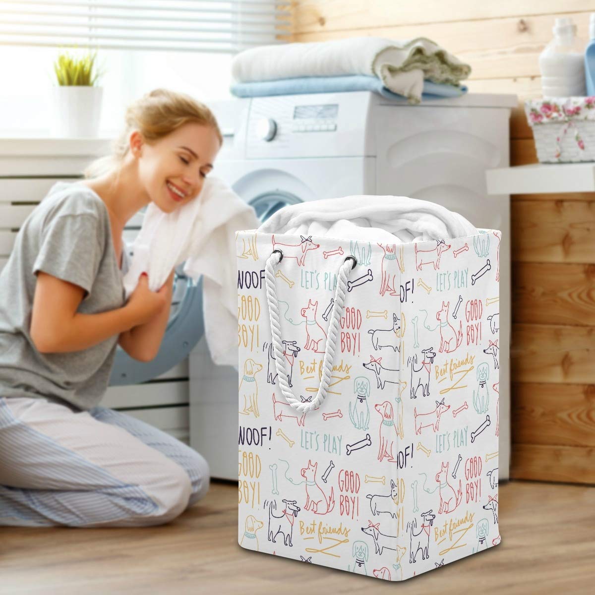 Words Animals - Bolsa de lavandería grande para ropa sucia con asas de fácil transporte