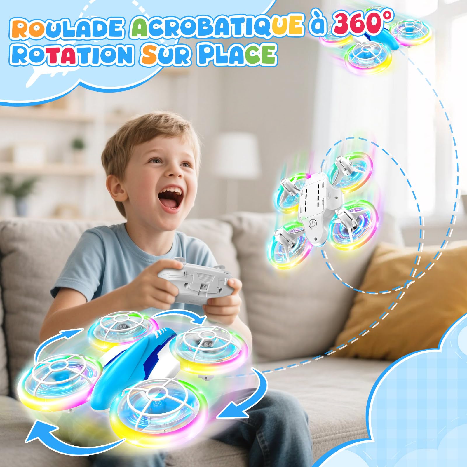 YIKANWEN Drone Enfant, Mini Drone Télécommandé de 6, 7, 8, 9, 10+ Ans, Jouet Avion avec Lumières LED et Piles, Cadeaux pour Garçons et Filles, Convient pour Usage Intérieur et Extérieur