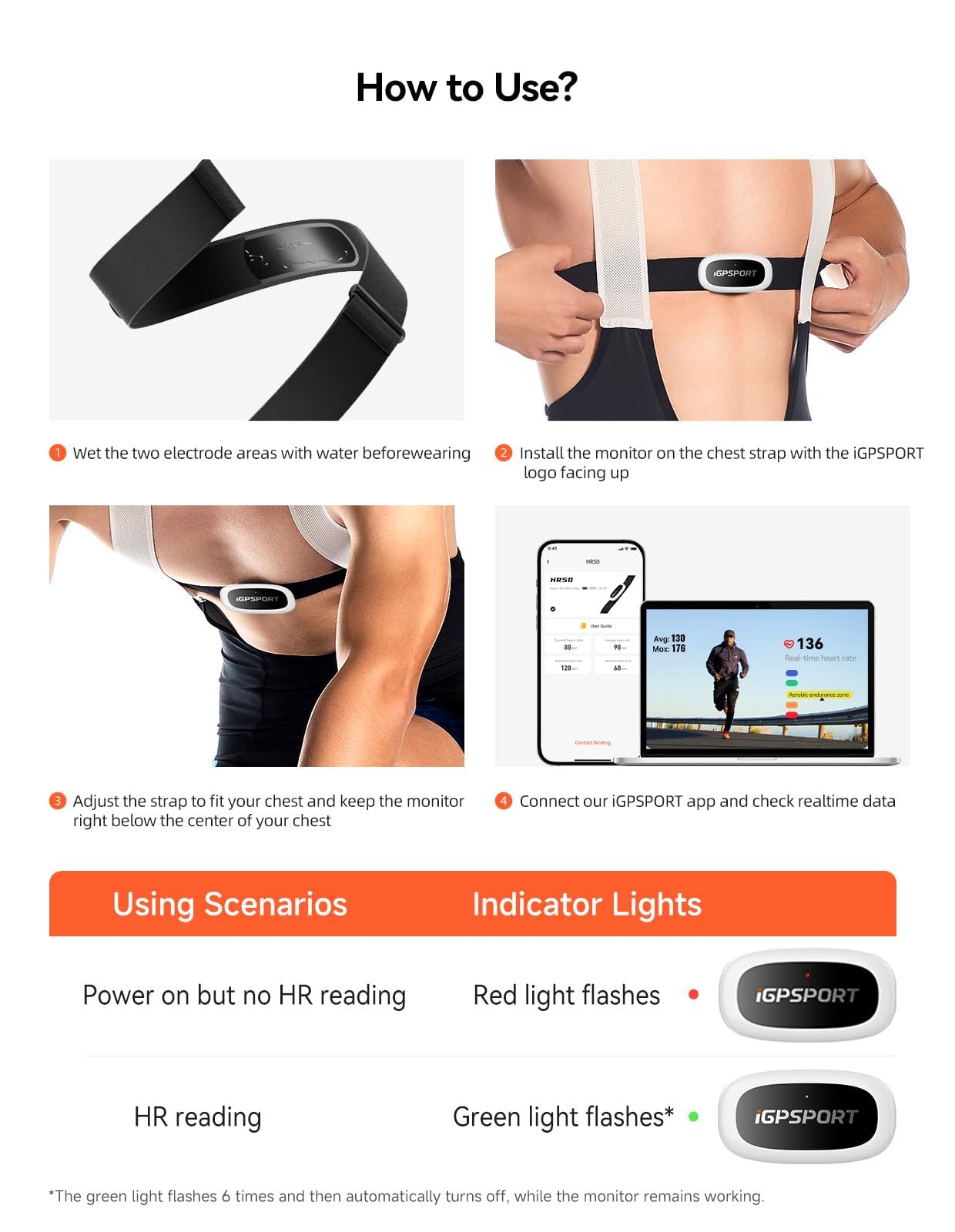 iGPSPORT Monitor Sensor de Frecuencia Cardíaca IPX7 Impermeable Bluetooth y Ant + y Correa para el Pecho para Correr Ciclismo Gimnasio Compatible con Garmin Polar Wahoo Zwift Endomodo y Otros
