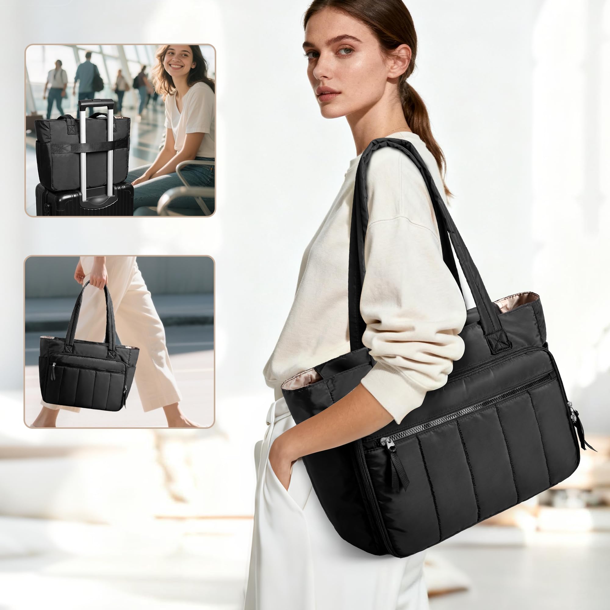 Luxja Sac de Broderie avec Plusieurs Poches, Grand Sac de Projet de Broderie pour Kits de Point de Croix, Noir