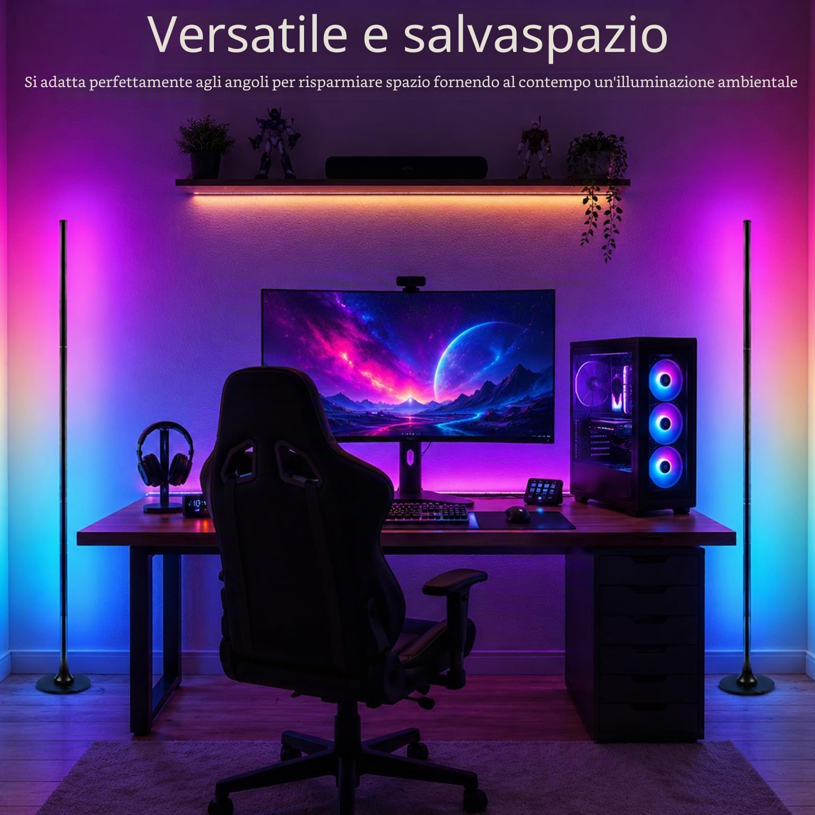 160cm Lampada Terra RGB per Soggiorno,Set da 2,Controllo APP e Telecomando | LED Lampade Angolari Dimmerabili con 16 Milioni di Colori, Sincronizzazione Musicale, Modalità DIY e Funzione Temporizzazione