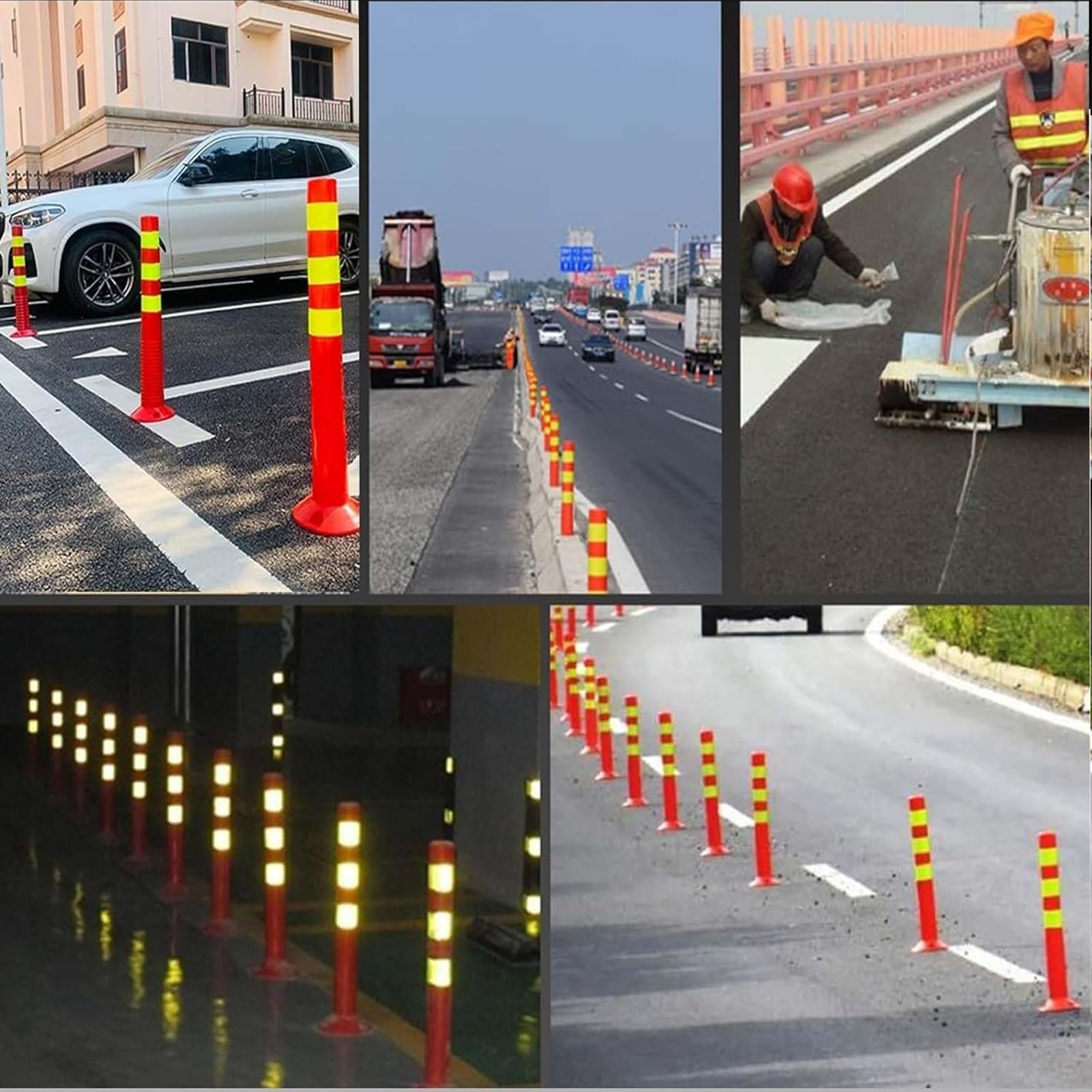 Conos/ Poste señalizacion trafico Rojo Postes Delineadores Reflectantes, Plástico PU Poste Divisor de Control de Multitudes para Aparcamiento/ Garaje/ Calle/ Área Sensible, Bolardo Visual Nocturno(Yel