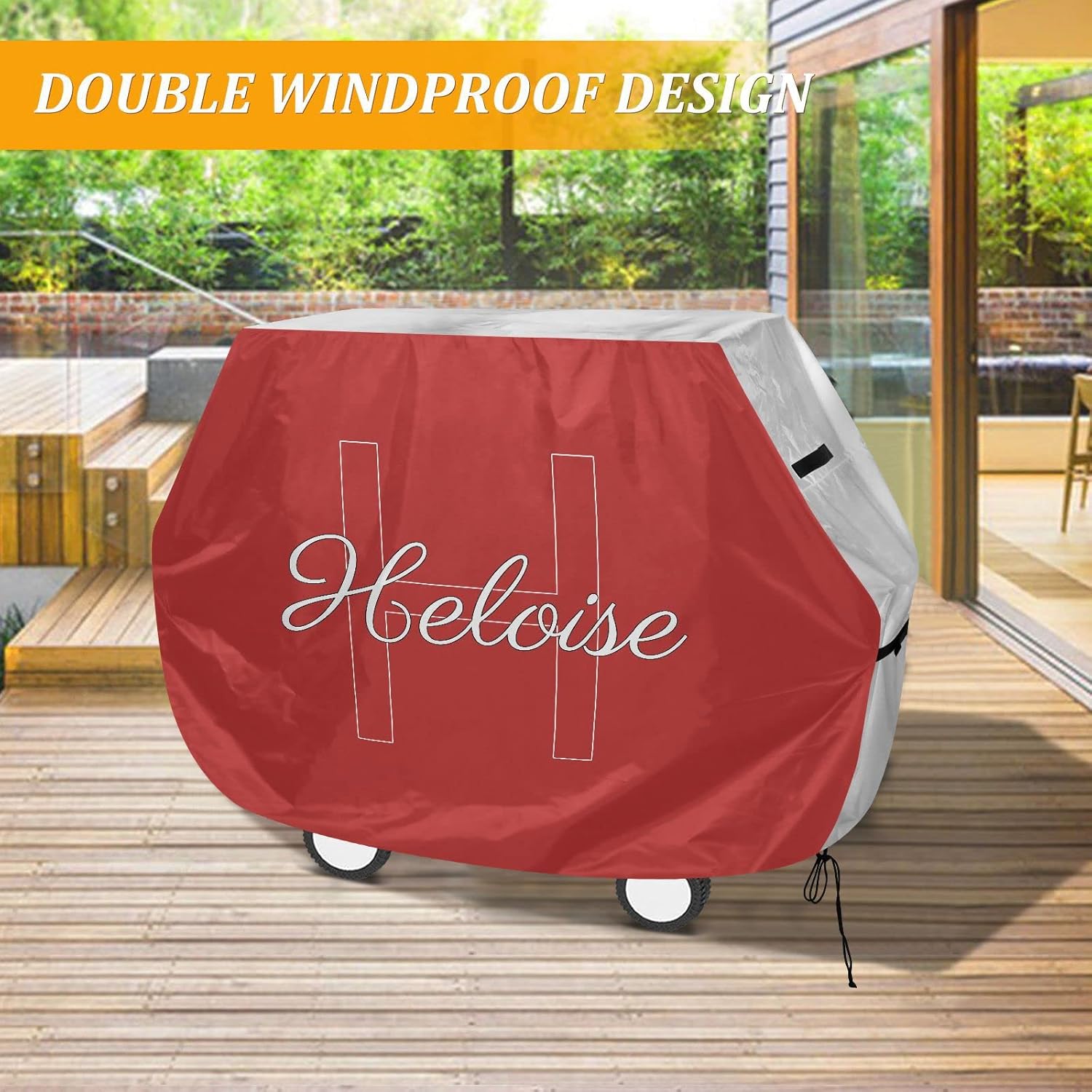 Red Personalized Grill Cover for Outdoor Custom Grill Waterproof Heavy Duty Barbecue Cover with Straps & Drawstring Bottom BBQ Cover for Anti-UV Outside Weather Resistant