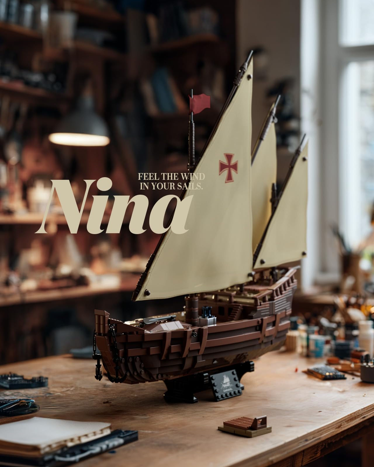 Nifeliz Kit de Construcción de Barco Velero Nina para Adultos, Modelo de Decoración para Hogar u Oficina, Regalo para Aficionados a los Barcos (1.402 Piezas, NF10352)