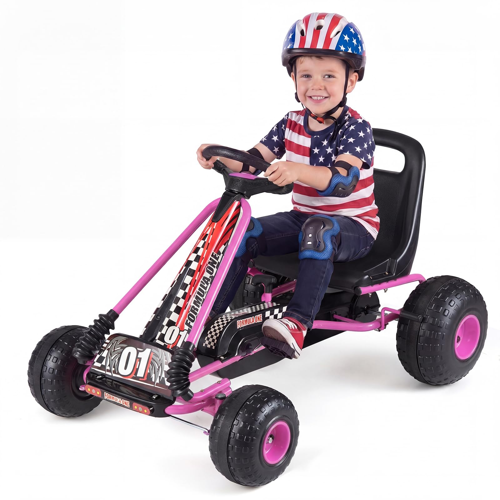 GLACER Kids Pedal Go Kart, 4 Wheel Pedal Powered Ride On Car w/Adjustable Seat, Hand Brak…