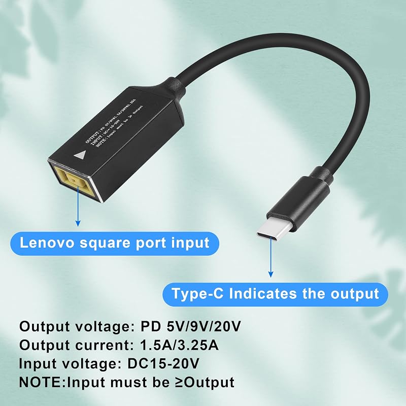 GINTOOYUN PD65W Lenovo Négyzetes USB-C Töltőkábel Laptopokhoz, Telefonokhoz és Tabletekhez - 18cm Univerzális Adapter 65W Teljesítménnyel