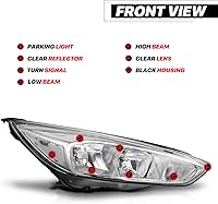 Vista 3 de M-AUTO Conjunto de faros delanteros con 4 bombillas LED premontadas de 6000 K compatibles con Ford Focus 2015-2017, carcasa cromada estilo OE, lente