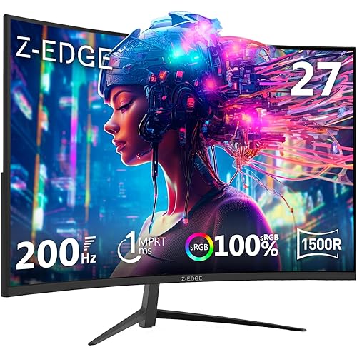 Z-Edge 27 inch Curved Gaming Monitor, FHD 1080P 200Hz 165Hz 144Hz Curved 1500R PC Monitor, MPRT 1ms Monitor, 350nits, 16.7M Colors, UG27 Frameless Bezel, 1X DP 1.4 Ports and 1X HDMI 2.0 Ports
