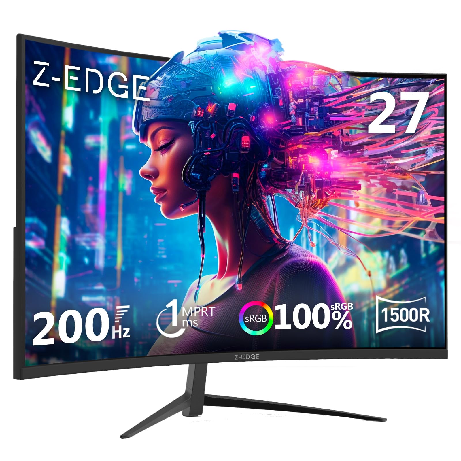 - Z-Edge 27 inch Curved Gaming Monitor, FHD 1080P 200Hz 165Hz 144Hz Curved 1500R PC Monitor, MPRT 1ms Monitor, 350nits, 16.7M Colors, UG27 Frameless Bezel, 1X DP 1.4 Ports and 1X HDMI 2.0 Ports