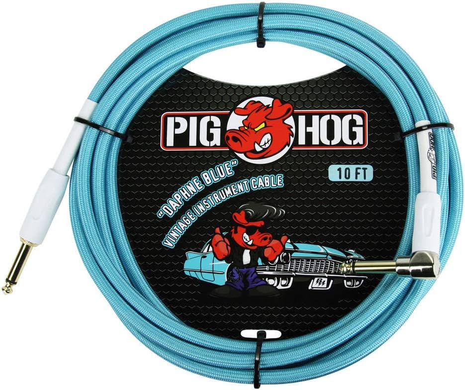 Pig Hog PCH10DBR 1/4" to 1/4" Right-Angle Daphne Blue Guitar Instrument Cable, 10 Feet (2-Pack) - Image 2