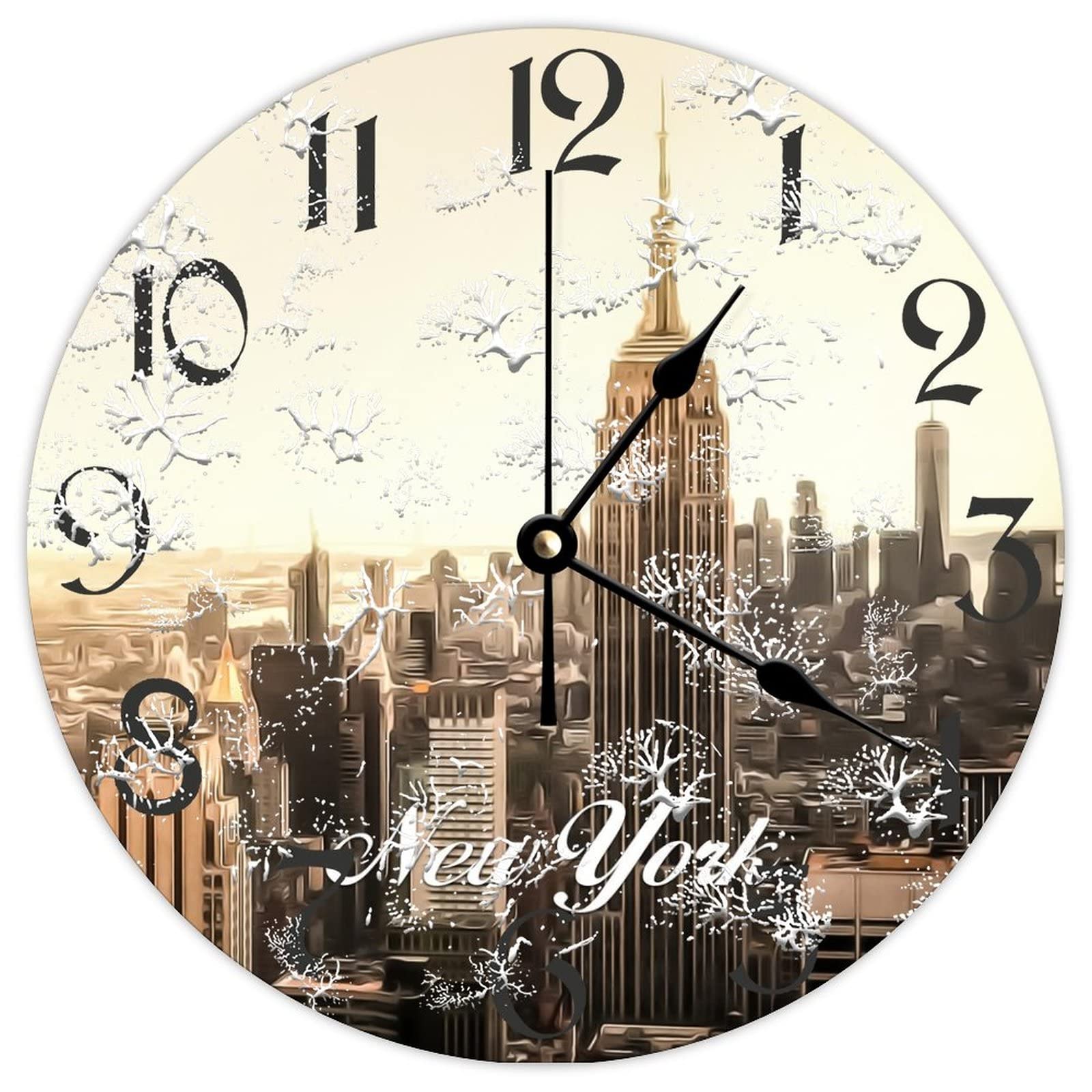 Horloge murale ronde en bois design New York rétro de 38 cm pour salon