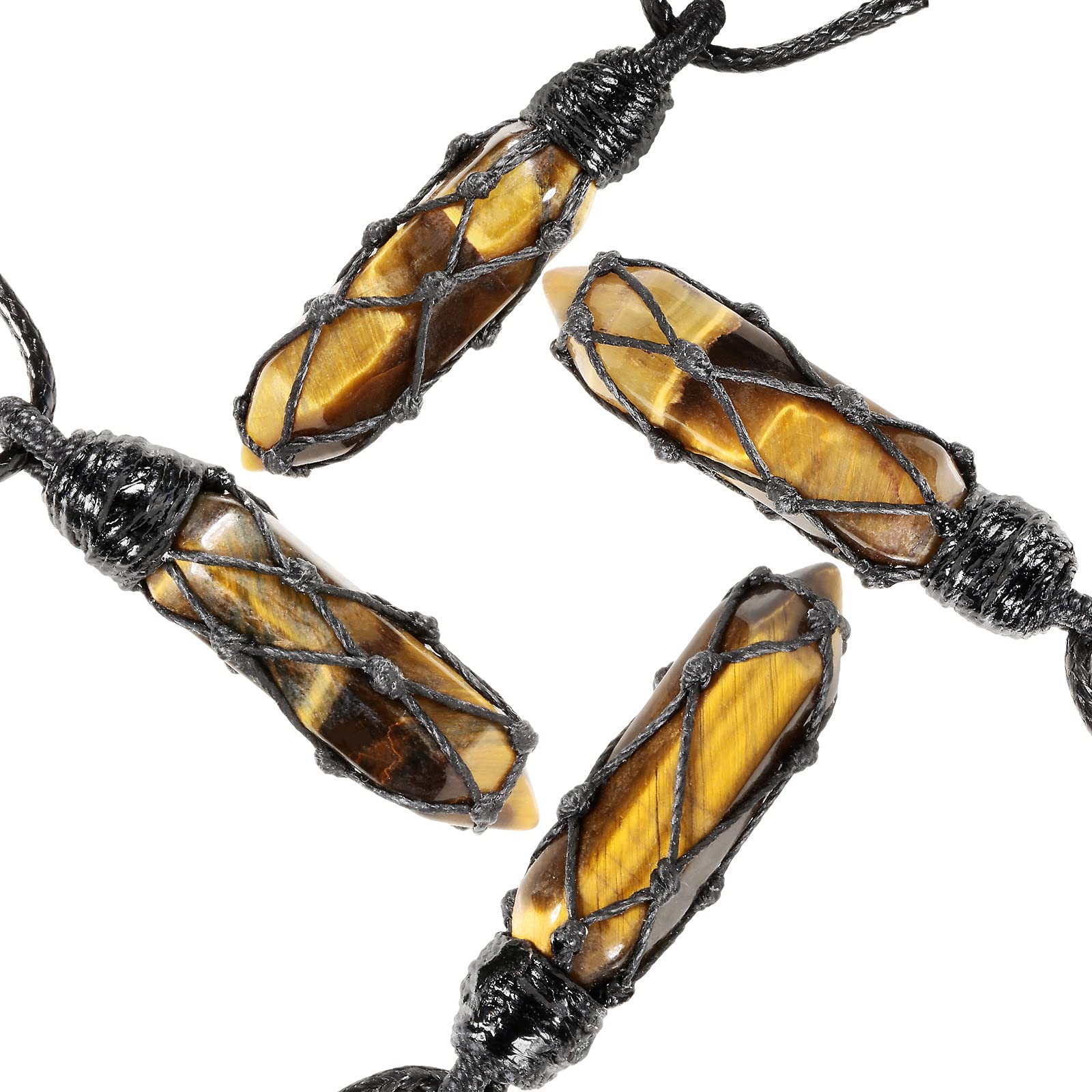 Nupuyai Tiger's Eye Hexagonal Quartz Crystal Point Pendant Necklace for Women Men Natural Wrapped Stone Pendulum Pendant with Adjustable Rope 65cm - Image 3