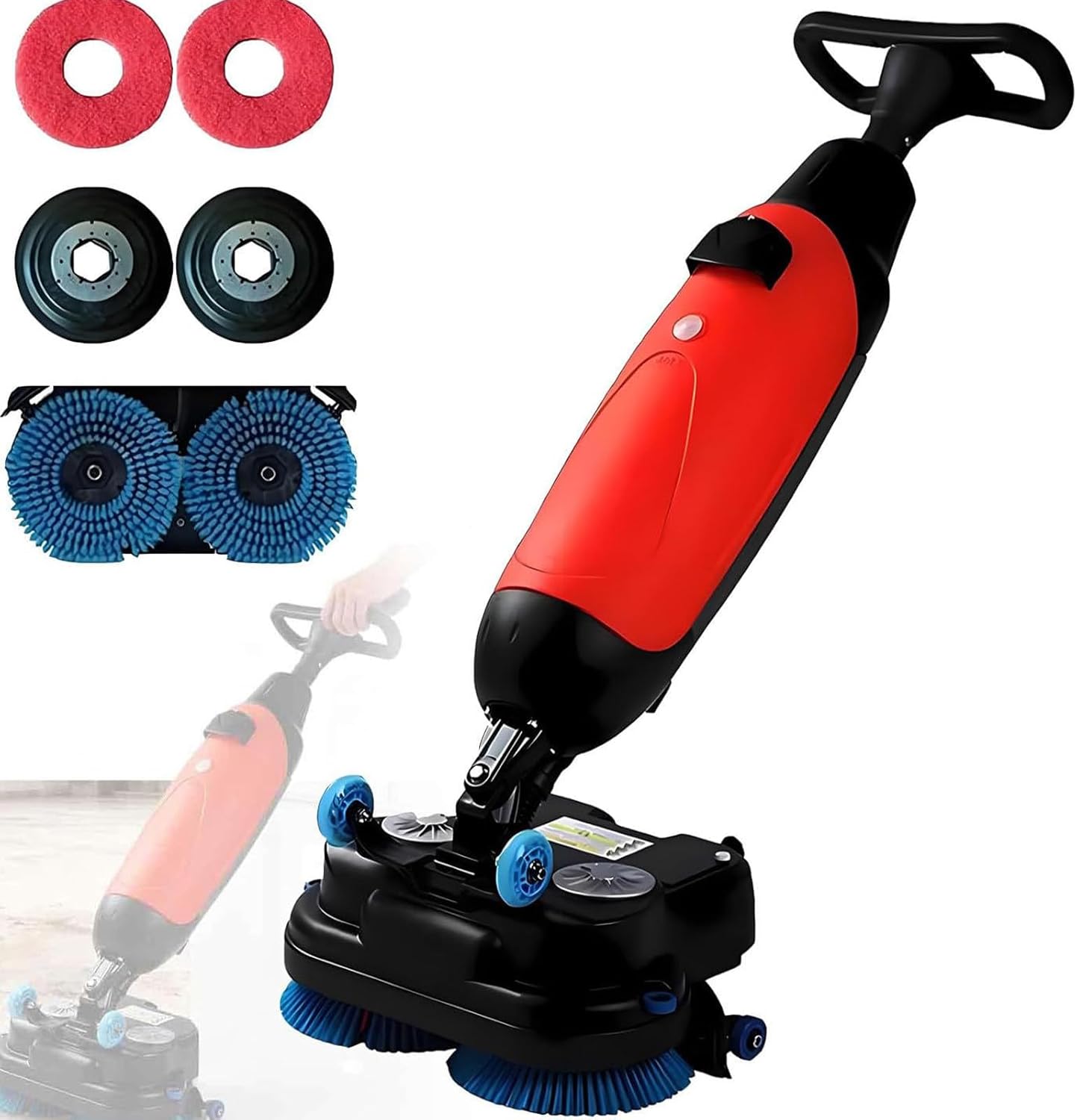 17" Floor Buffer Machine - Walk Behind Scrubber Dryer, 240 RPM, 120 Min Runtime, Ideal for Small Businesses, Offices, Retail Spaces Red