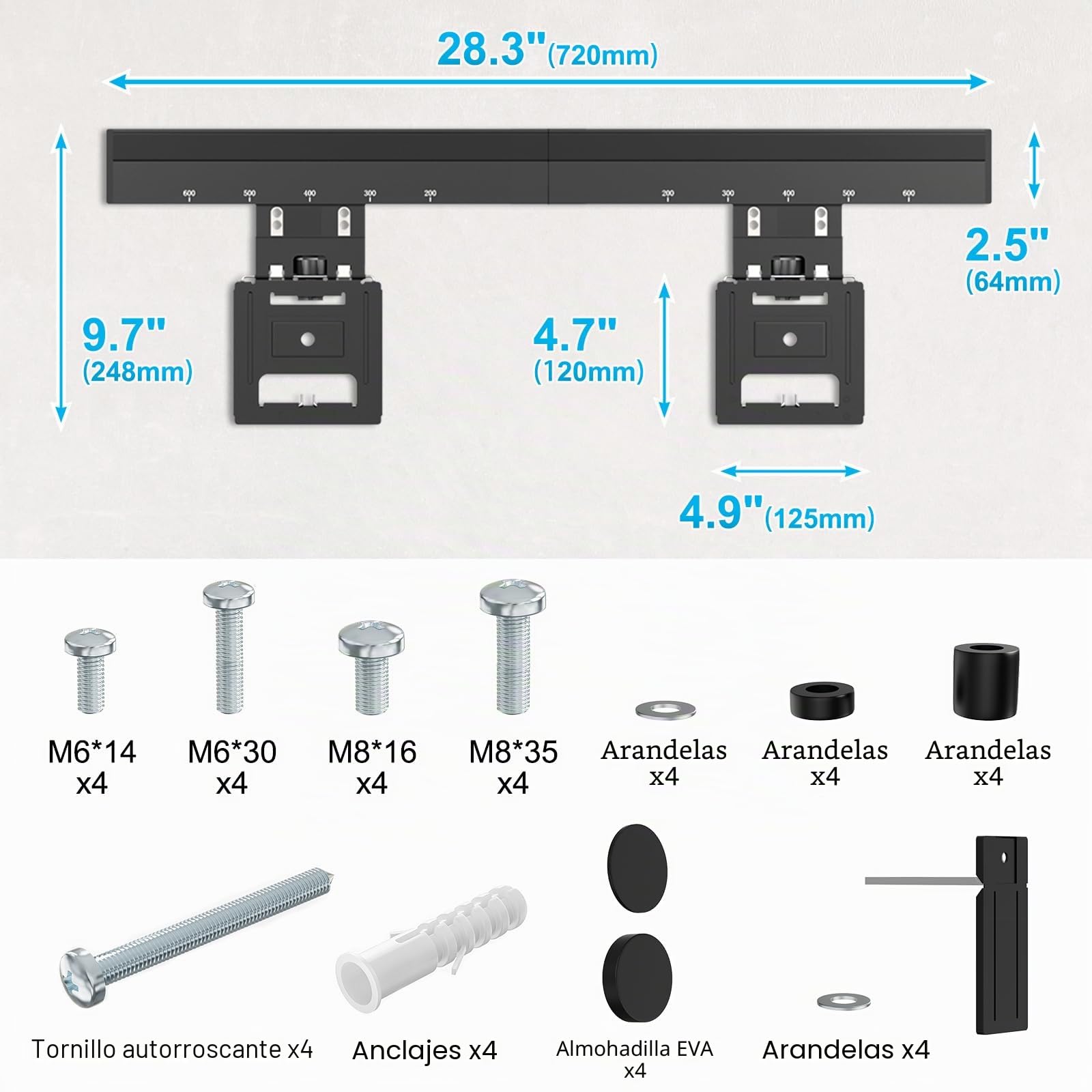 Soporte de Pared Ultrafino para televisores de 37 a 80 Pulgadas, máx. 75 kg, Soporte de TV máx. VESA 600 x 400, compatibilidad Universal, Distancia a la Pared Solo 0,95 cm