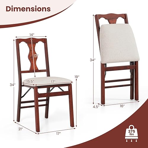 Miniatura 3 de Giantex Juego de 2 sillas de comedor plegables, sillas de comedor tapizadas con cómodos asientos acolchados, marco de madera de goma, almohadillas