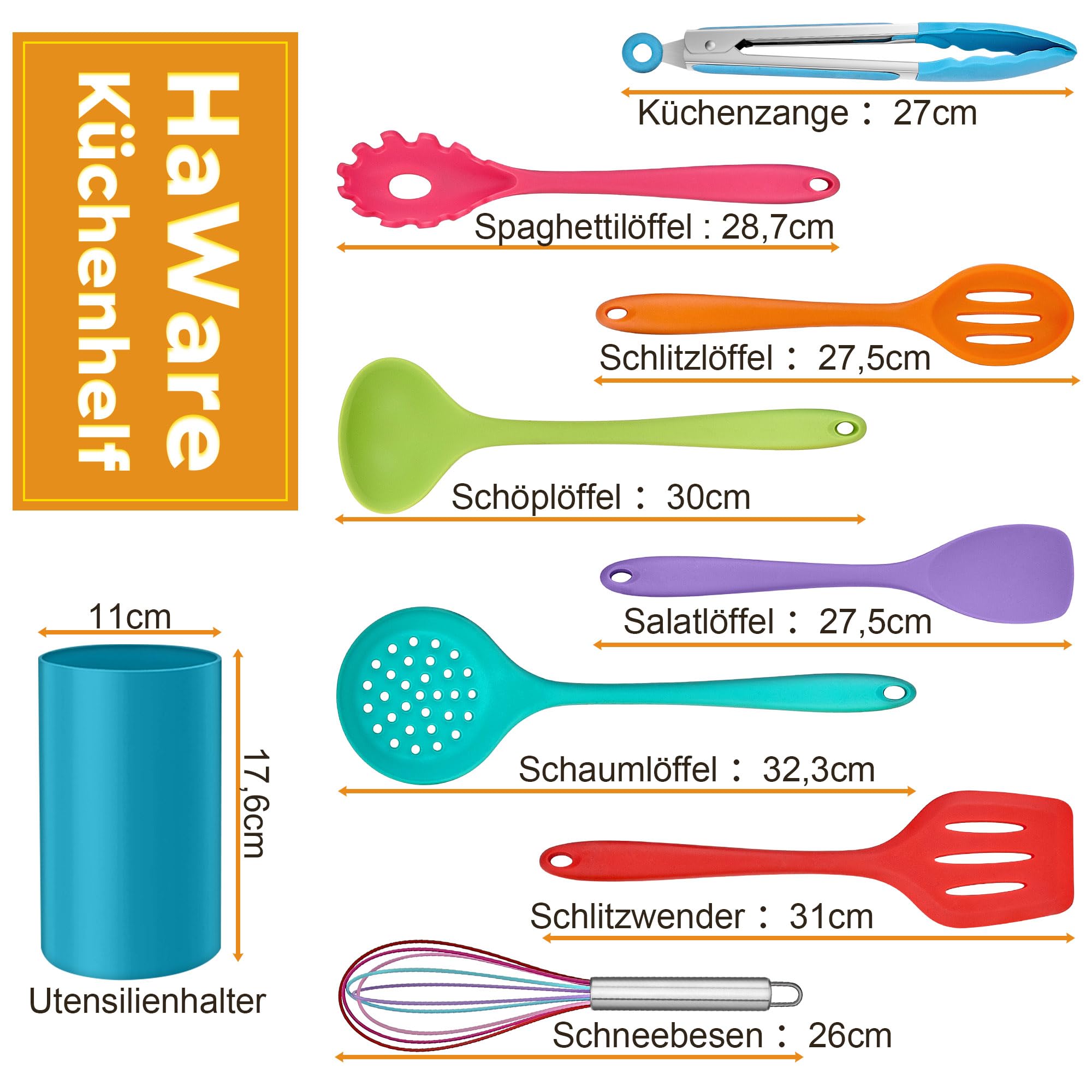 Set Di Utensili Da Cucina In Silicone Antiaderente Da 19 Pezzi Con Portacoltelli - 9