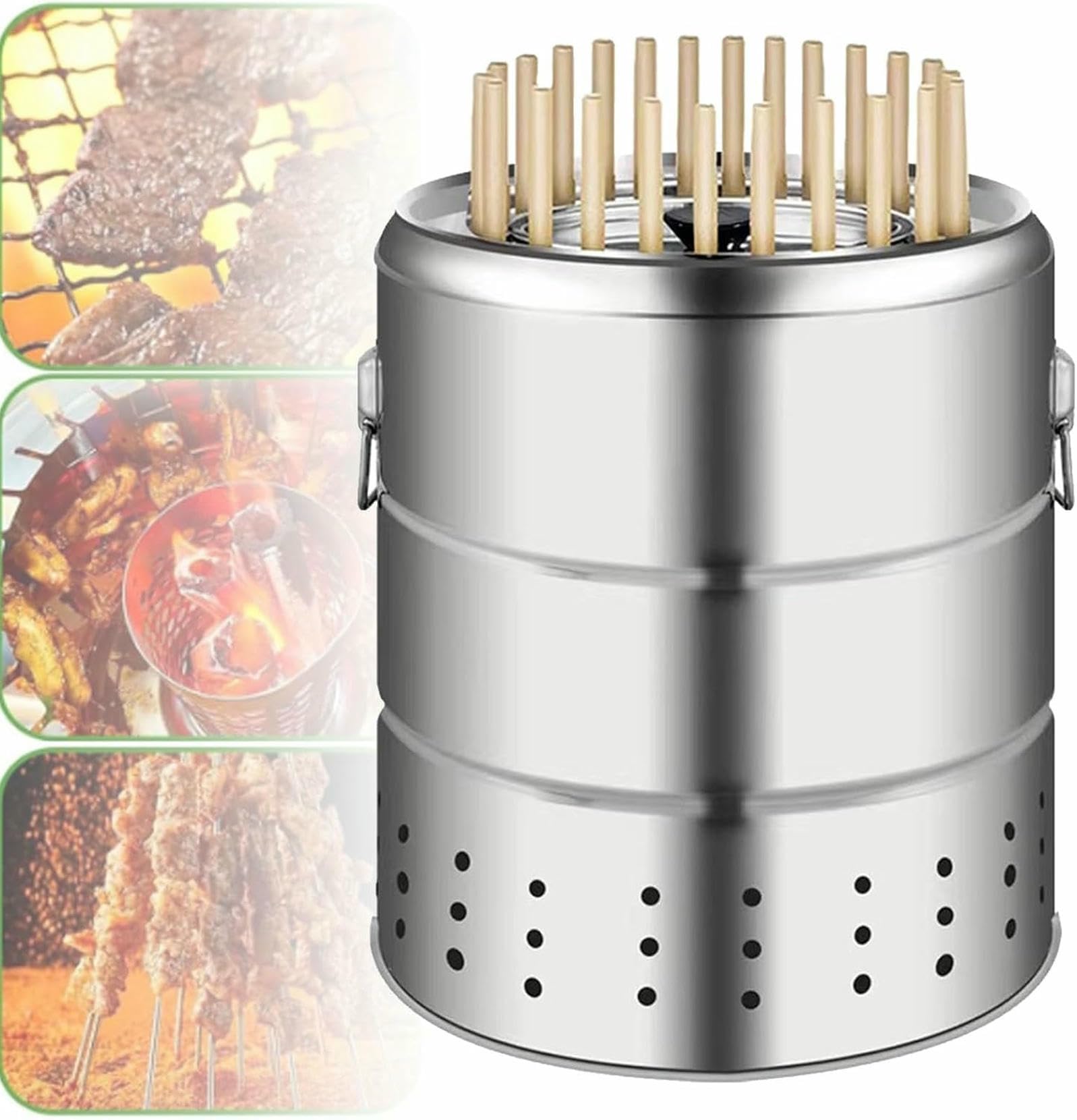 Przenośny, Bezdymny Grill Węglowy Ze Stali Nierdzewnej Z Szpikulcami I Narzędziami Do Grillowania Na Świeżym Powietrzu, Idealny Na Grilla I Piknik