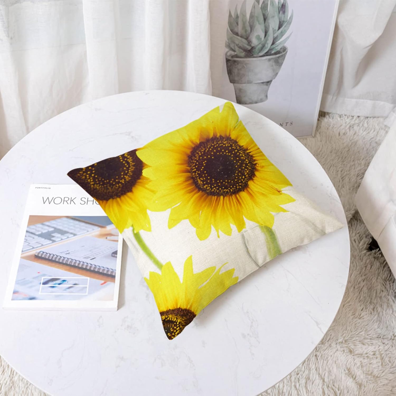 Set Of 4 Sunflower Flower Decorative Throw Pillow Covers 24x24 Inch Plant Pillow Covers Linen Square Pillow Cases Summer Flower Outdoor Sofa Couch Home Bed Decor Cushion Covers (24 by 24)