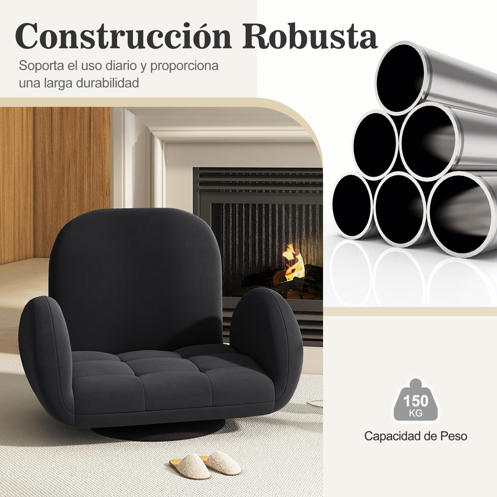 COSTWAY Silla de Suelo con Base Giratoria 360°, Sillon Lectura con Respaldo y Reposabrazos Ajustable en Multiniveles, Sillón Sofá Perezoso Reclinable para TV, Lectura y Videojuegos (Negro)