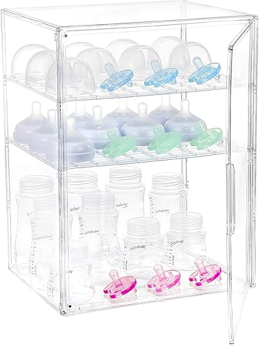 Miniatura 8 de YESGIRL Organizador de biberones transparente de 3 niveles, almacenamiento acrílico apilable transparente con cajón para encimera, estación de