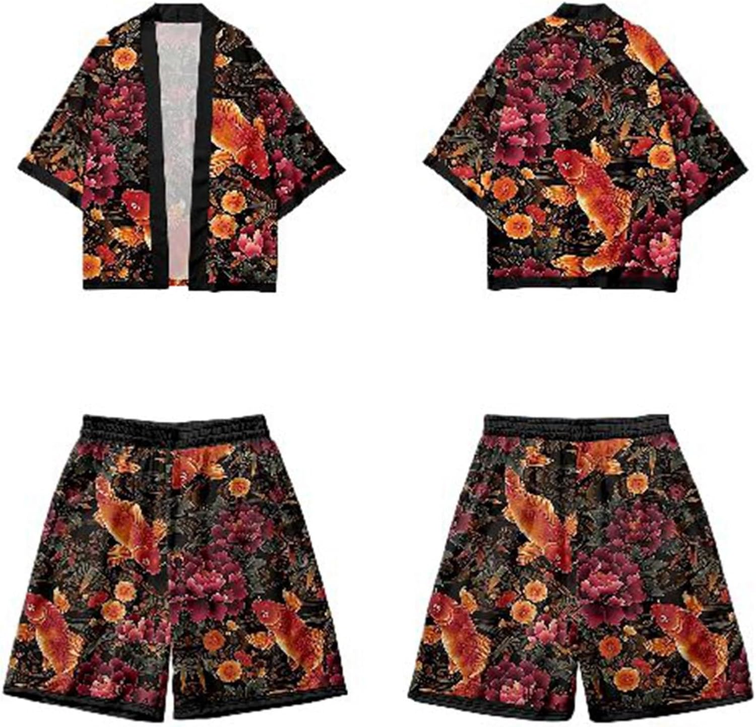 [GUREITOJP] 七分袖シャツ カーディガン メンズ カジュアルシャツ 羽織 甚平 和風シャツ 鯉柄 夏服 浴衣 軽量 ゆった