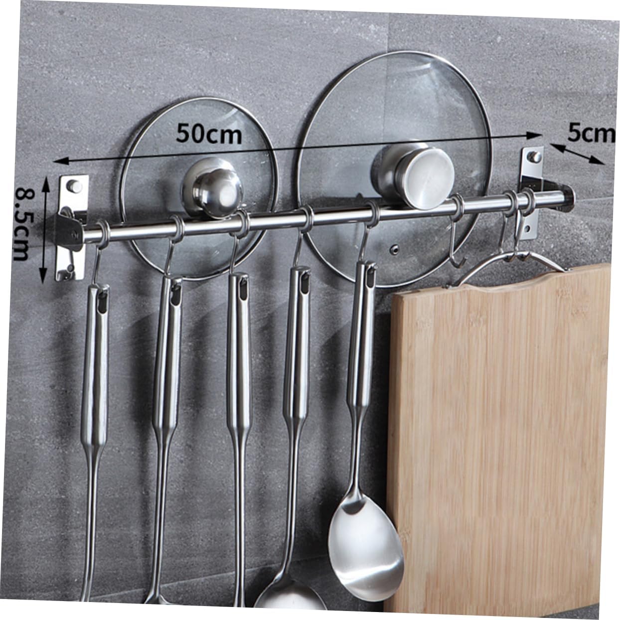 Stainless Steel No-Punch Kitchen Hanging Rack Multifunctional Wall Hanger for Organizing Cookware Towels Bags Home Kitchen Bathroom Silver