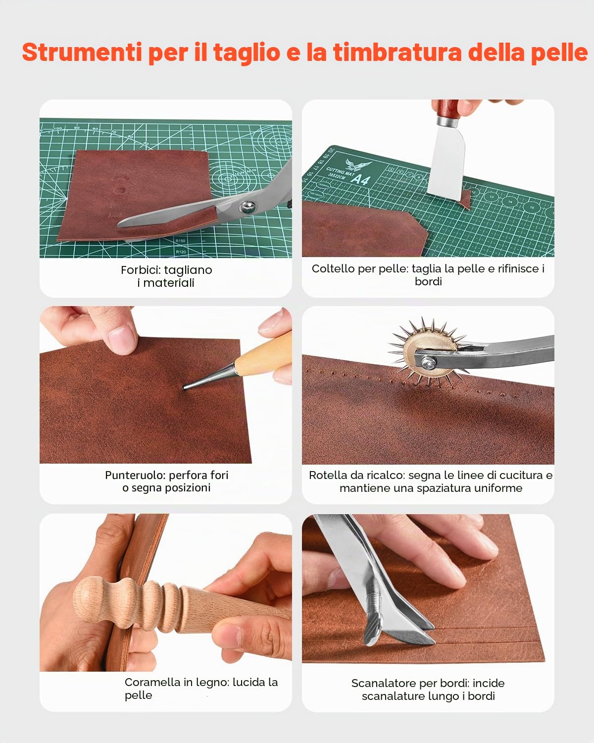 VEVOR Kit di Utensili per Lavorazione della Pelle, 72 Pezzi, Utensili per l'Artigianato della Pelle con Borsa Portaoggetti Portatile, per Incisione, Punzonatura, Cucito, Timbratura e Levigatura