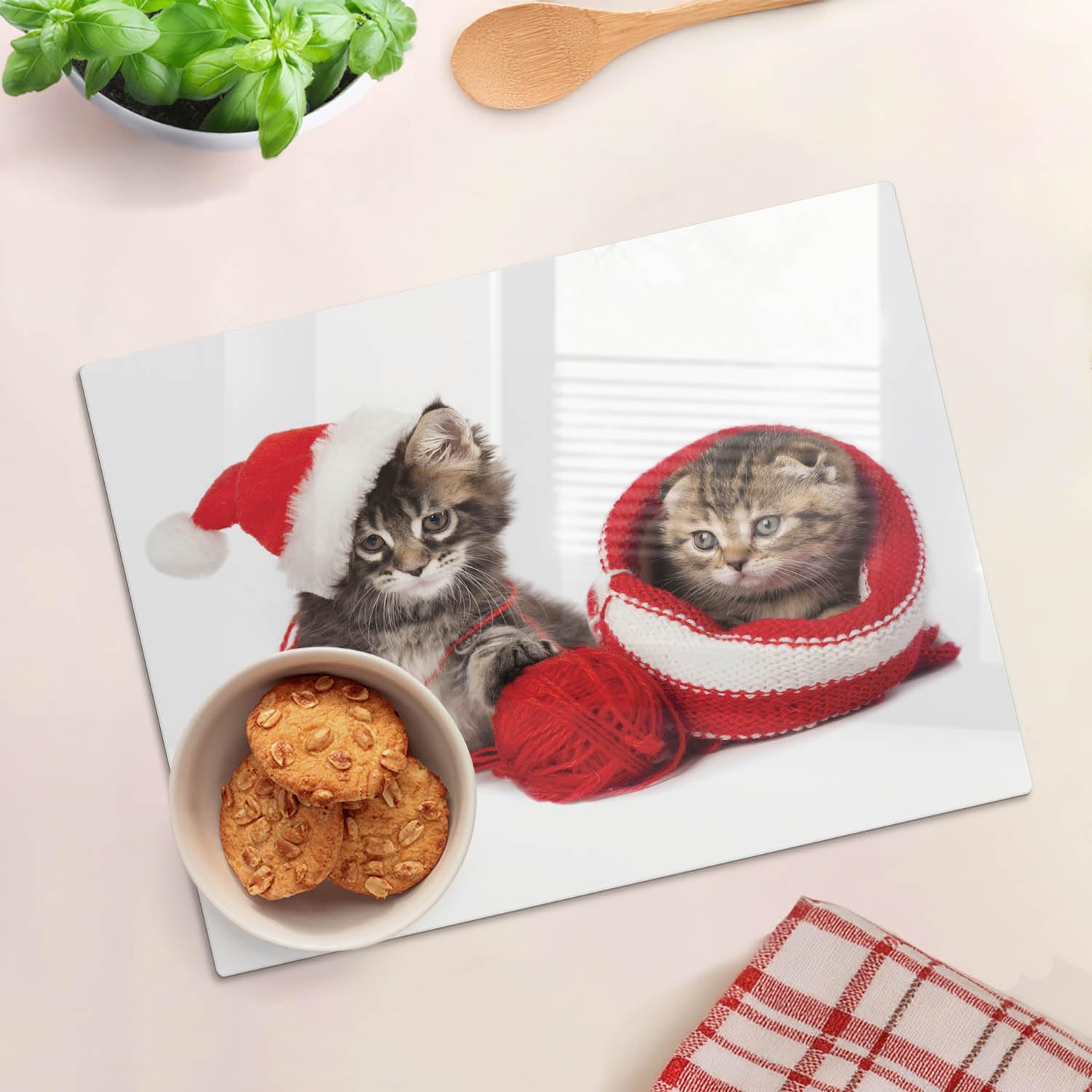 Cristal para cortar en la cocina 40x30 cm Gatito de Papá Noel